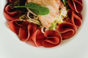 Roasted Pepper Seafood & Fish with Mushrooms Low-Carb Recipe CarbWise low-carb healthy food